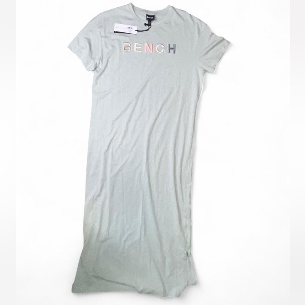 Bench Mint Green T-Shirt Maxi Dress with Multicolor Embroidered Logo NWT SIZE L